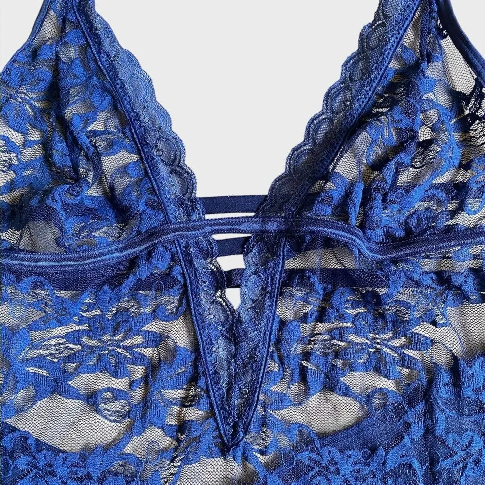 Avidlove Women's Lace Chemise Halter Dress Size L Navy Blue Feminine Bodycon